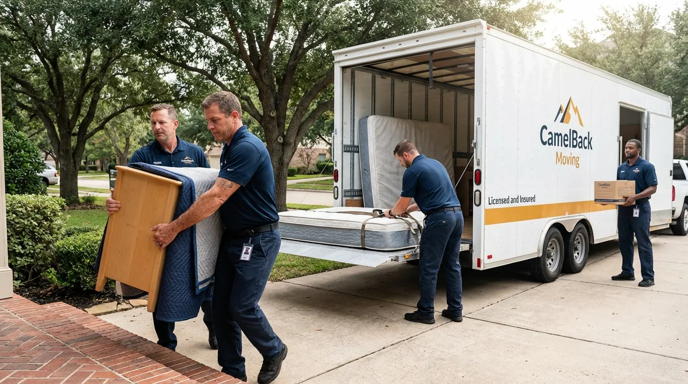 Crew loading residential truck for cross-state move from Kingsland, GA