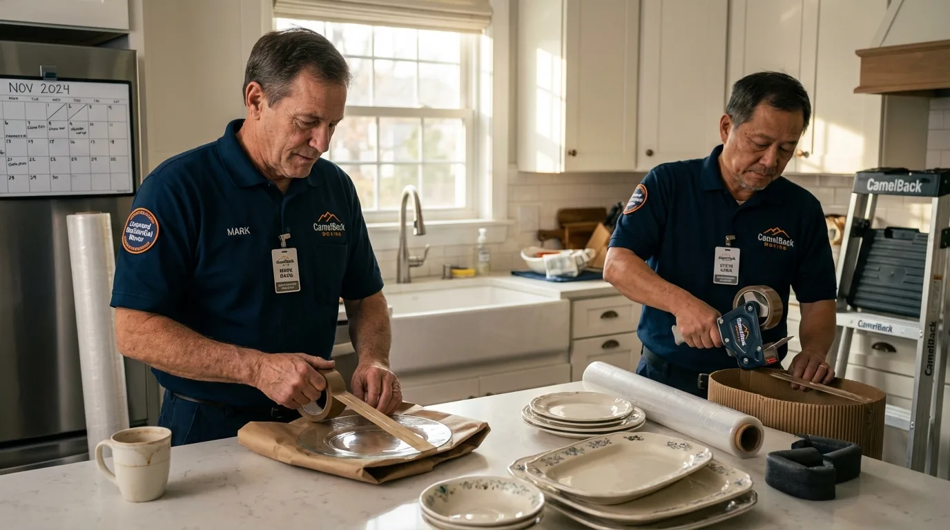 Professional crew packing kitchen dishware in Kingsland, GA